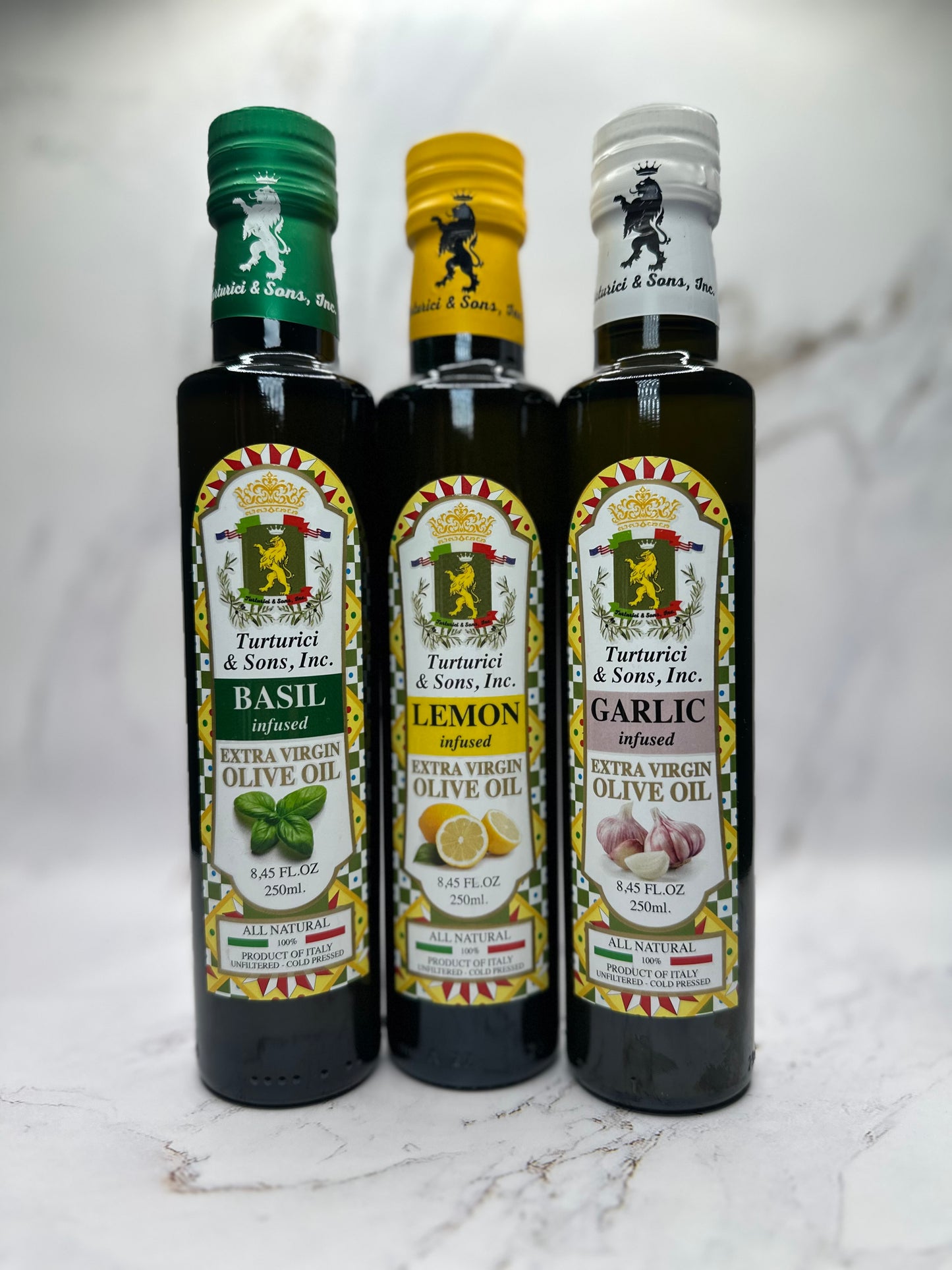 TRIS VARIETY PACK: Profumi Delle Stagioni PRIMAVERA: Infused Olive Oils: Basil, Garlic, Lemon