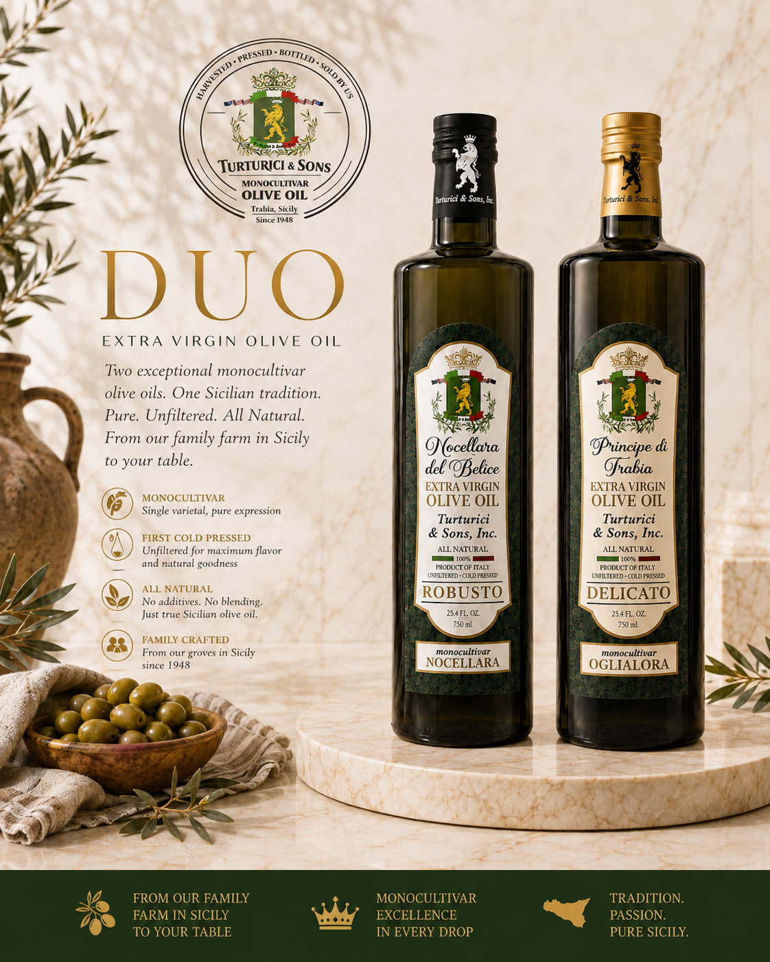 DUO: Oglialora & Nocellara Extra Virgin Olive Oils (750ml)