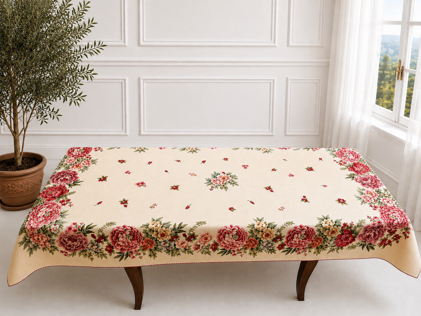 Sicilian Tapestry Tablecloth: Rose