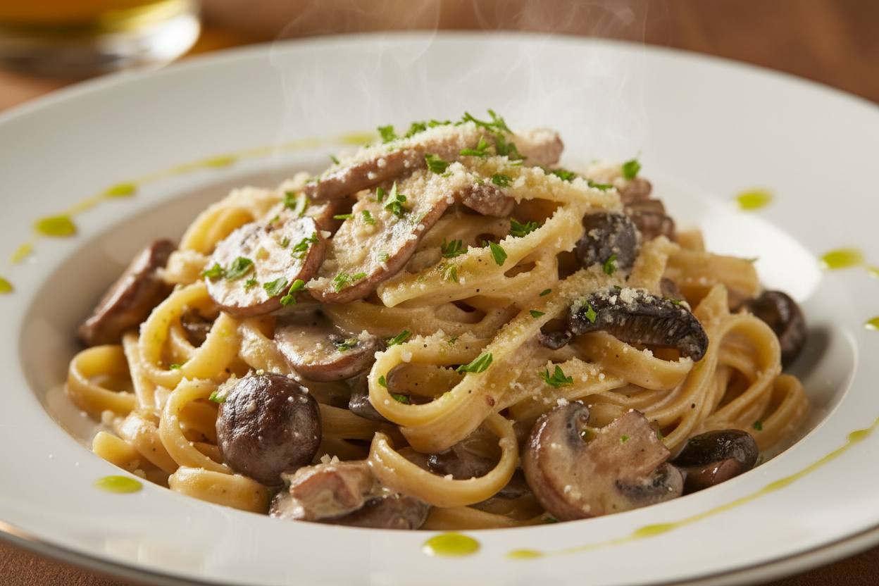 mushroom pasta with white truffle oil 